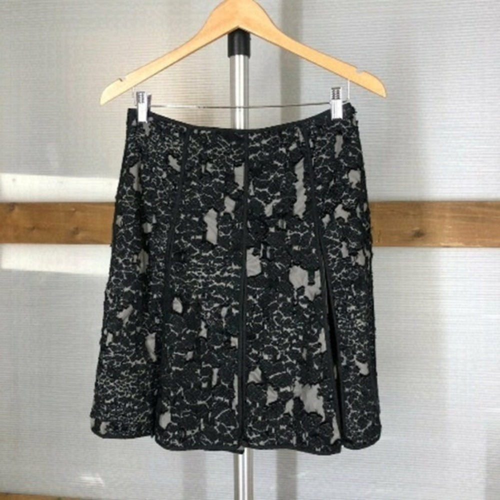 US4 EU36 Annette Gortz Lian Black Textured‎ Wool Blend Pleated A Line Mini Skirt